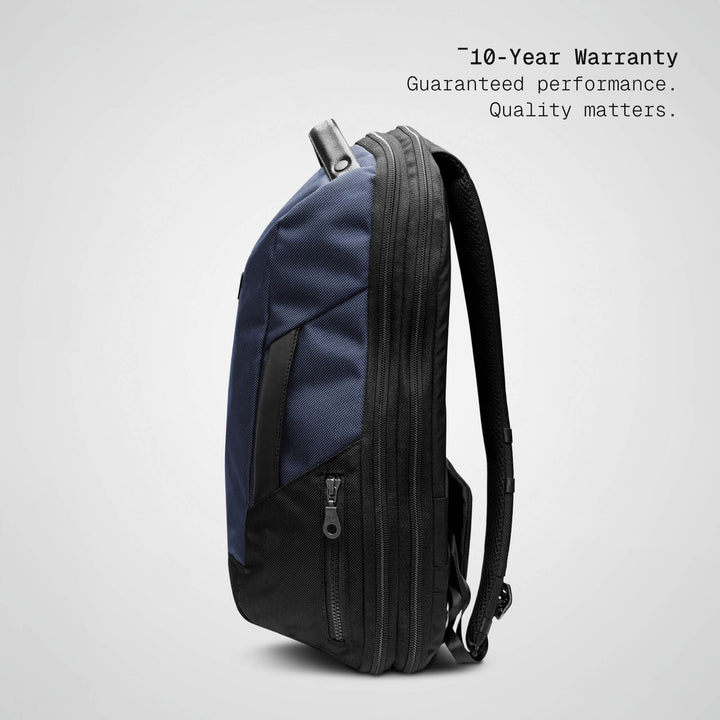 Ultra navy Vector Speed Backpack, side profile showing the 16 cm depth