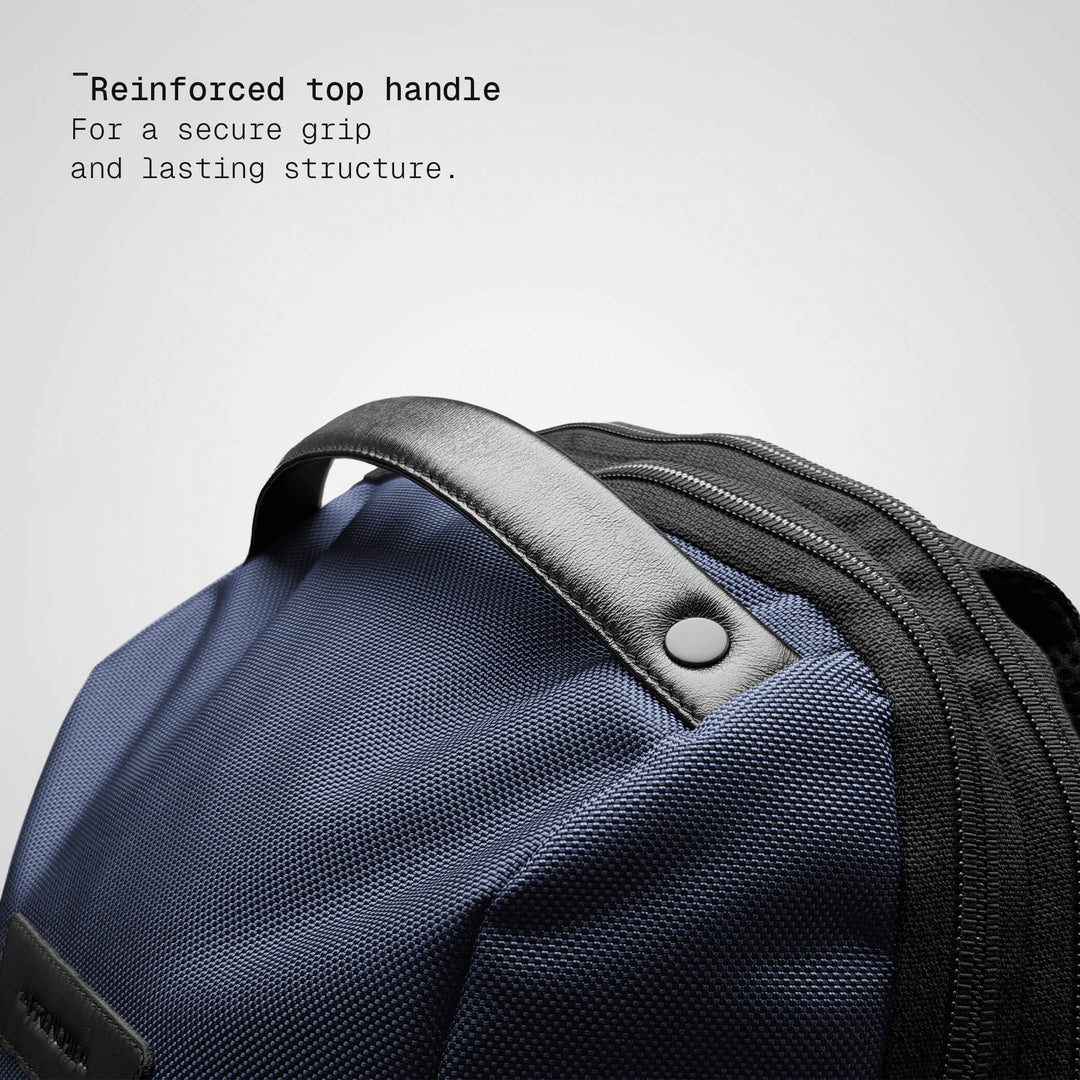 Top handle detail on the ultra navy Vector Speed Backpack