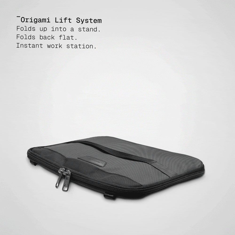 Origami Lift System folding up into a laptop stand